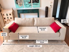 2 Spacious Beige Sofas – Comfortable, Washable Covers – Zuri