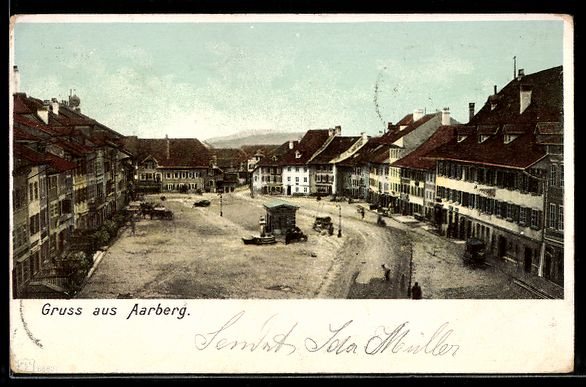 Cartes postales: AK Aarberg, Marktplatz mit Brunnen – D'occasion à Berlin par bartko-reher