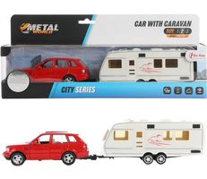 Auto mit Wohnwagen 1:48, Länge ca. 30 cm, Rückzugmotor