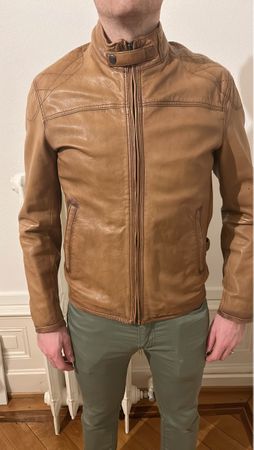 Men's Tan Leather Jacket - Stylish Autumn/Winter Wear