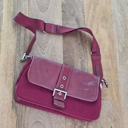 Umhängetasche Lancaster rot Stoff Leder Vintage 
