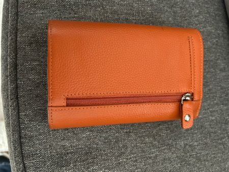 Orange Leder-Portemonnaie mit Blumenmuster, neu!