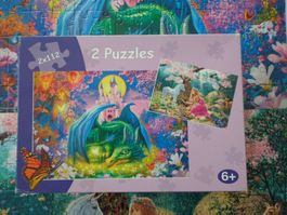 2 Puzzle 112 Teile XXL, Einhorn und Drache