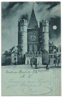 Gruss aus Basel, Spalenthor, Mondscheinkarte, gelaufen 1898