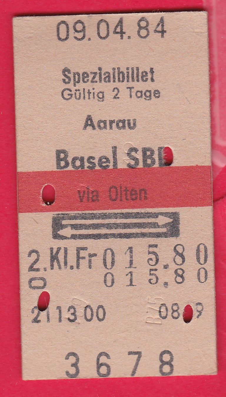 Biglietti: KARTON SPEZIALBILLETT, AARAU - BASELSBB, 2.KLASSE, RETOUR – Usato da Oberrieden venduto da Gebirgsstelze