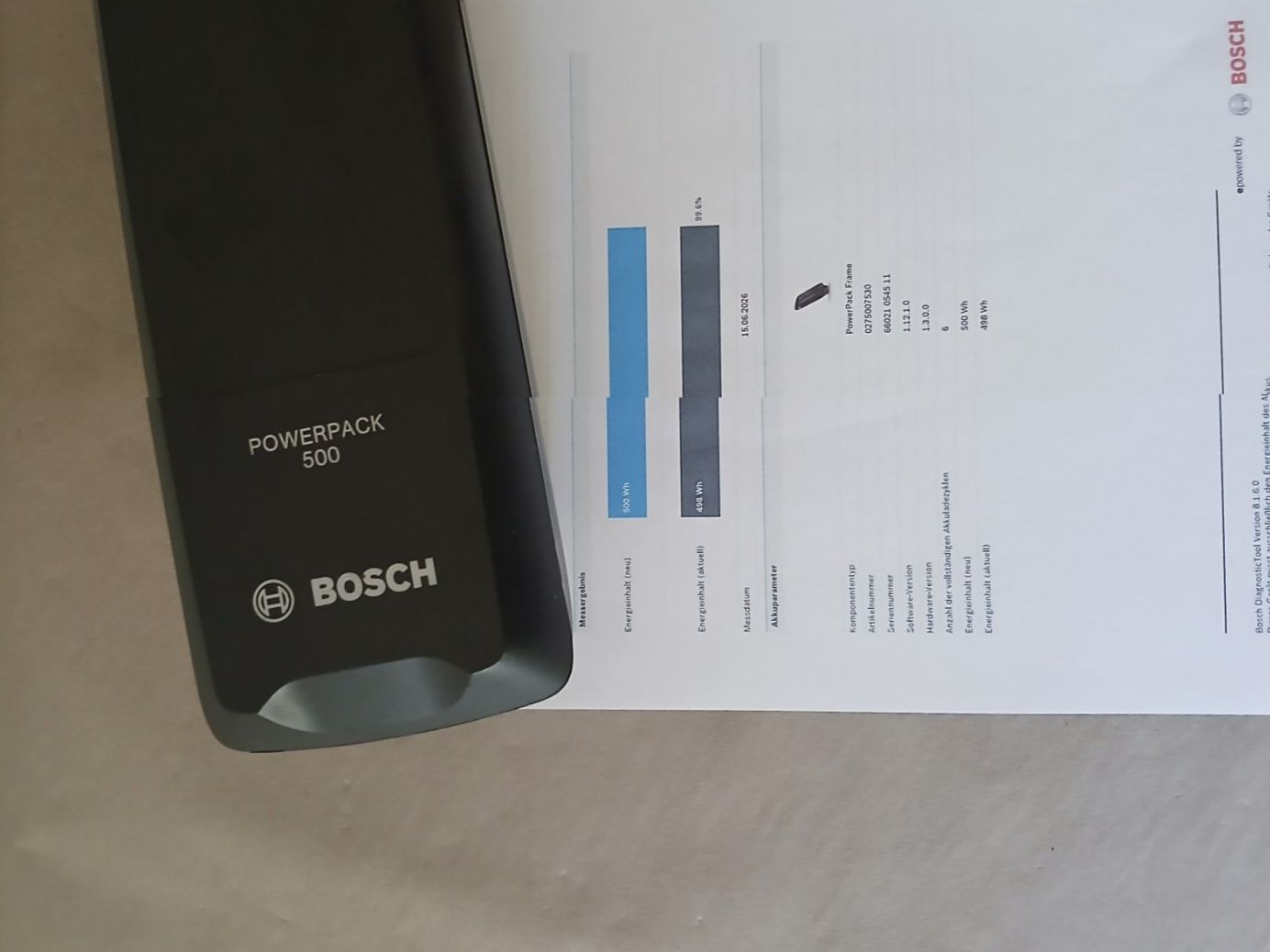 Bosch Akkus: Powerpack 500 Akku - 498Wh 99.6% mit Bosch Messbericht – Gebraucht aus Winterthur von .-thx-. 1