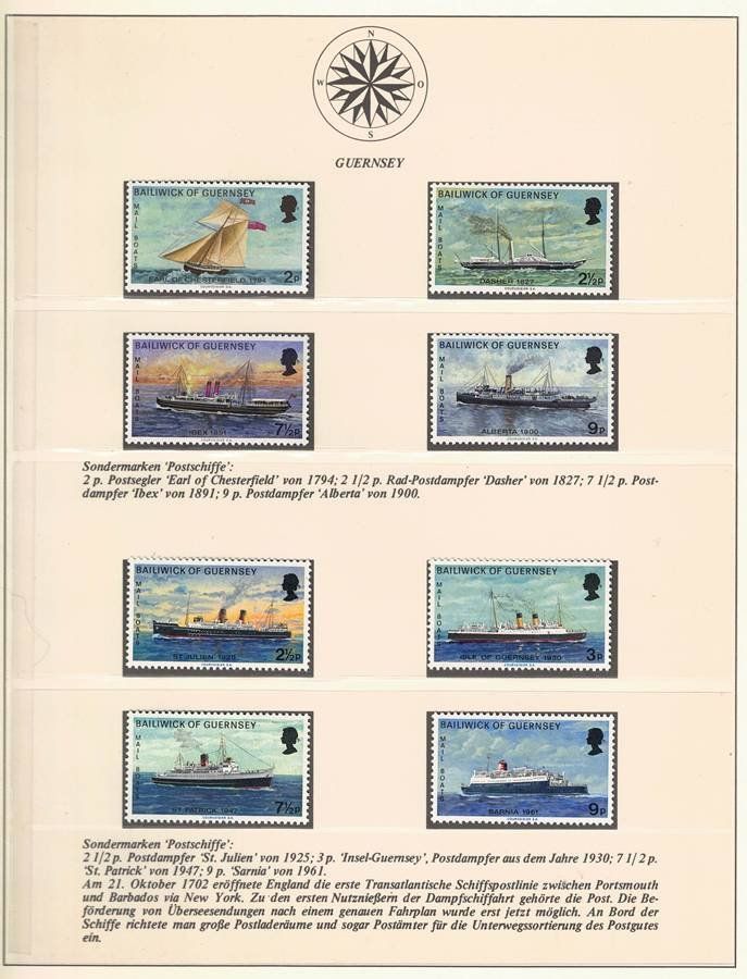 Tutti i francobolli: Postschiffe - 8er Set Briefmarken Postfrisch - Guernsey 1972 – Nuovo (secondo la descrizione) da Walenstadt venduto da Numis68 1