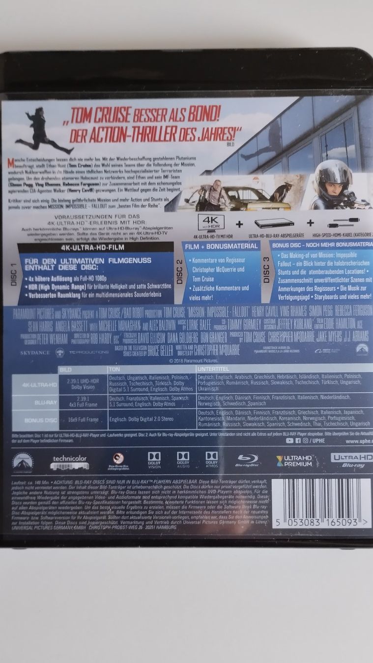 Tutti i DVDs: MISSION IMPOSSIBLE FALLOUT 4K + BLU--RAY + BLU-RAY BONUS – Usato da Basel venduto da Bal-Sagoth 1