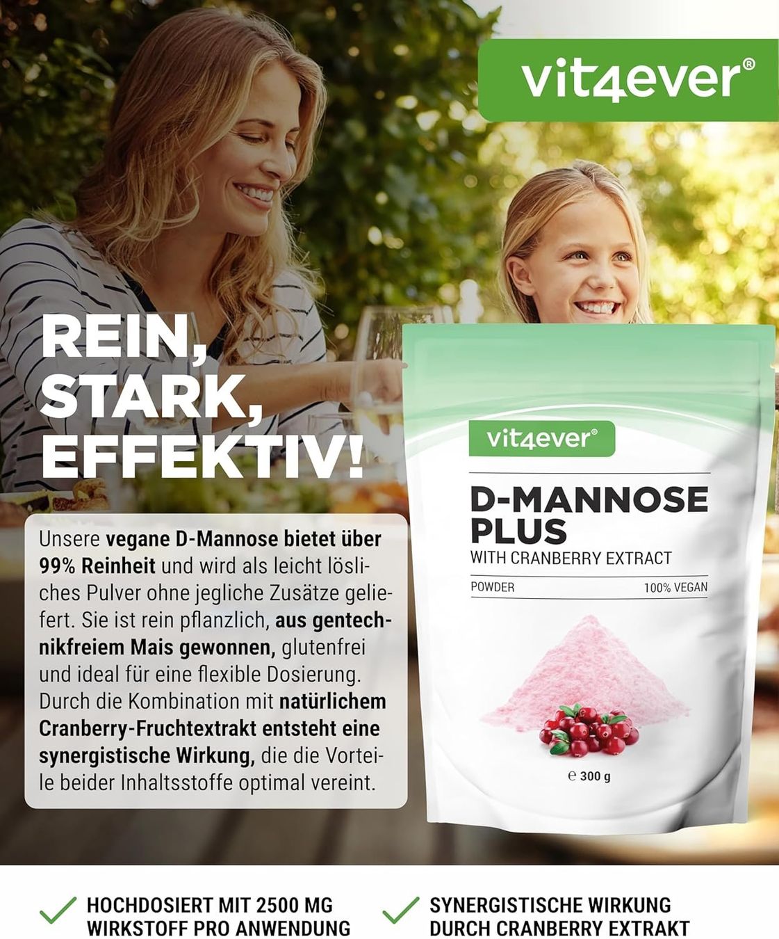 Cibi & Specialità: Vit4ever D-Mannose Cranberry Pulver 300g – Nuovo e nell'imballaggio originale da Suhr venduto da SchnapperCH 1