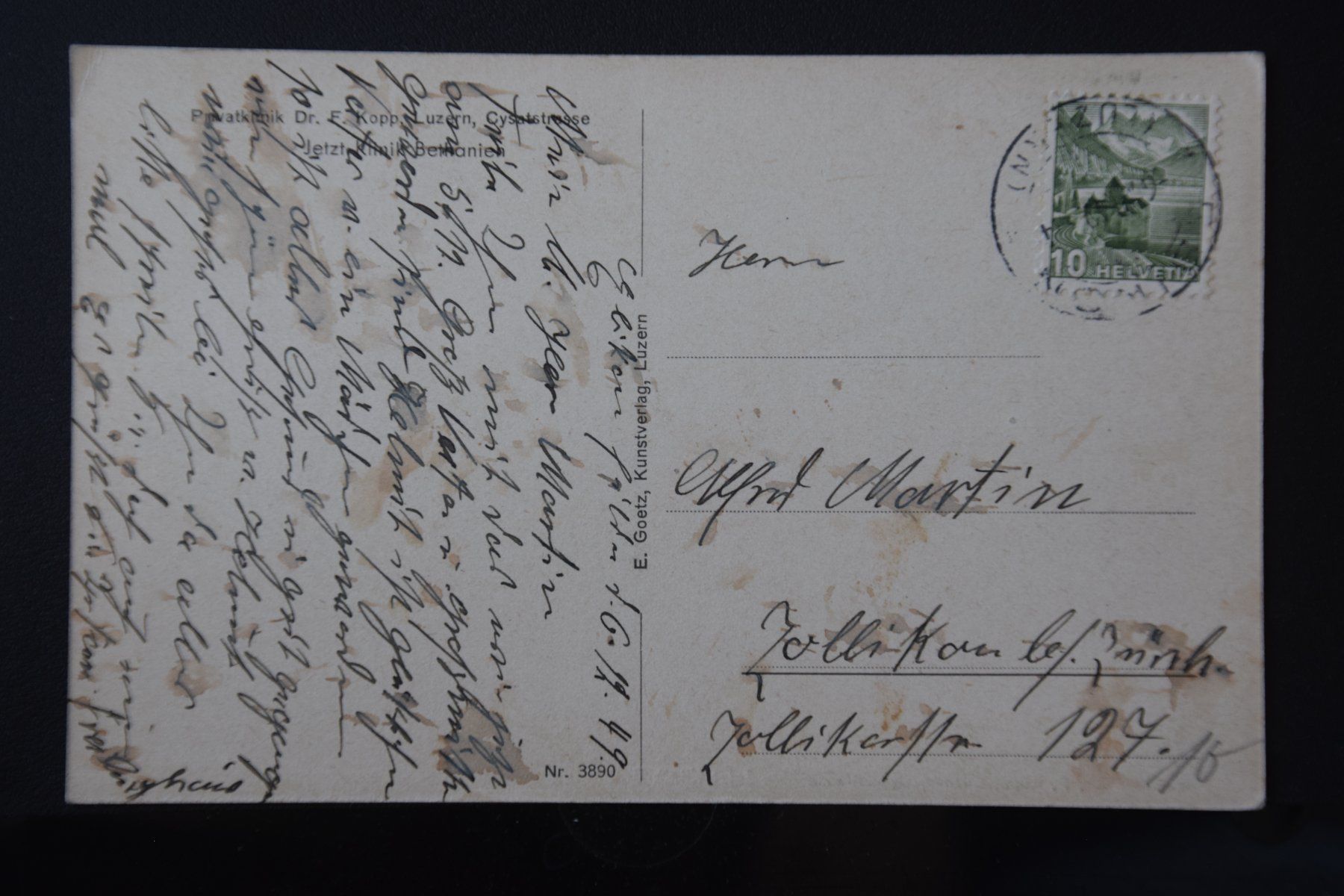 Cartes postales: AK Luzern, Klinik Dr. Kopp  1949 – D'occasion à Luzern par CH2018 1