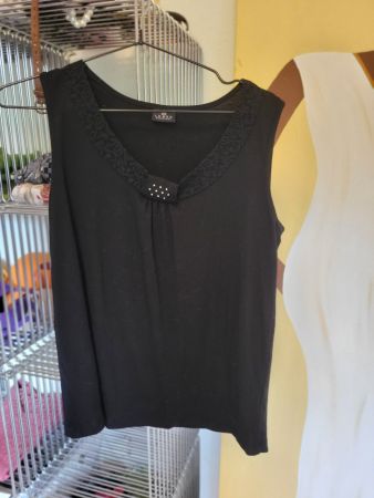 Barbara Lebek Top Schwarz mit Spitze & Strass – Gr. 36