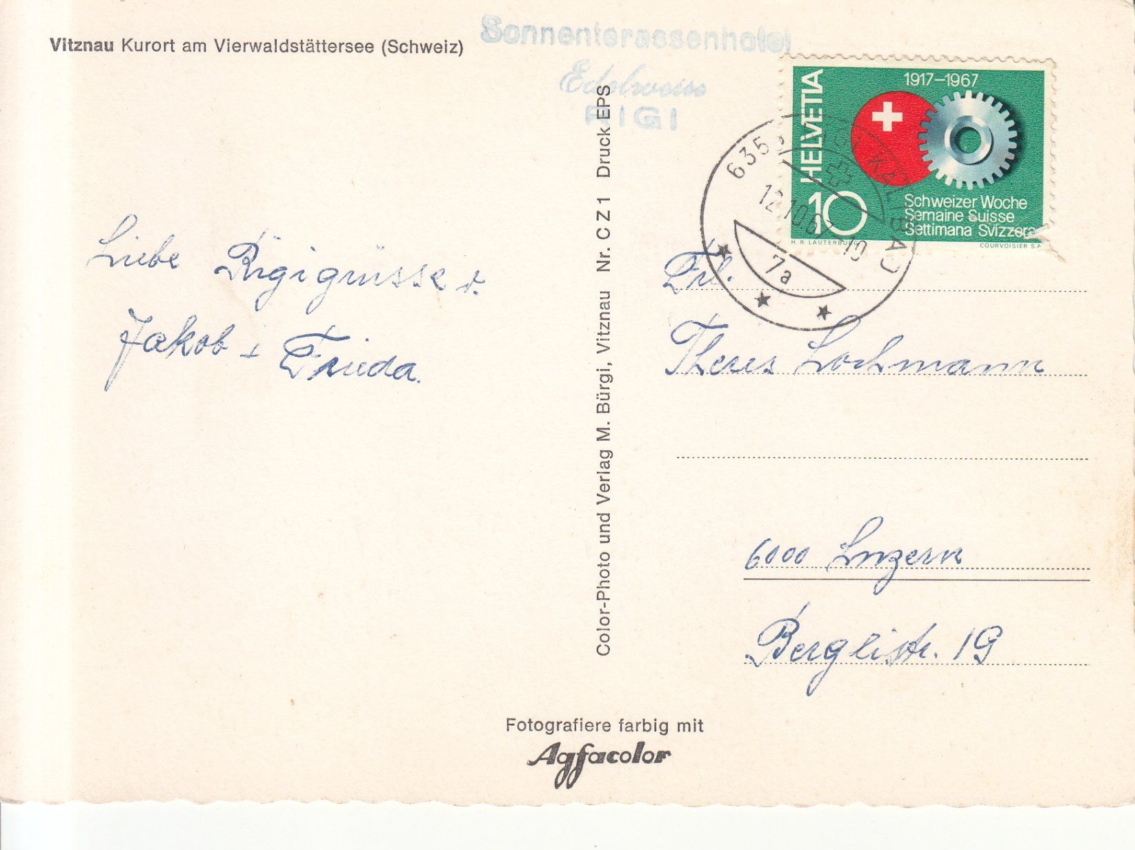 Cartoline postali: Vitznau 1967 – Usato da Bürglen TG venduto da StampGraf 1