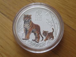 Lunar III Münze Tiger 2022 / 1/2 Unze Silber in Farbe
