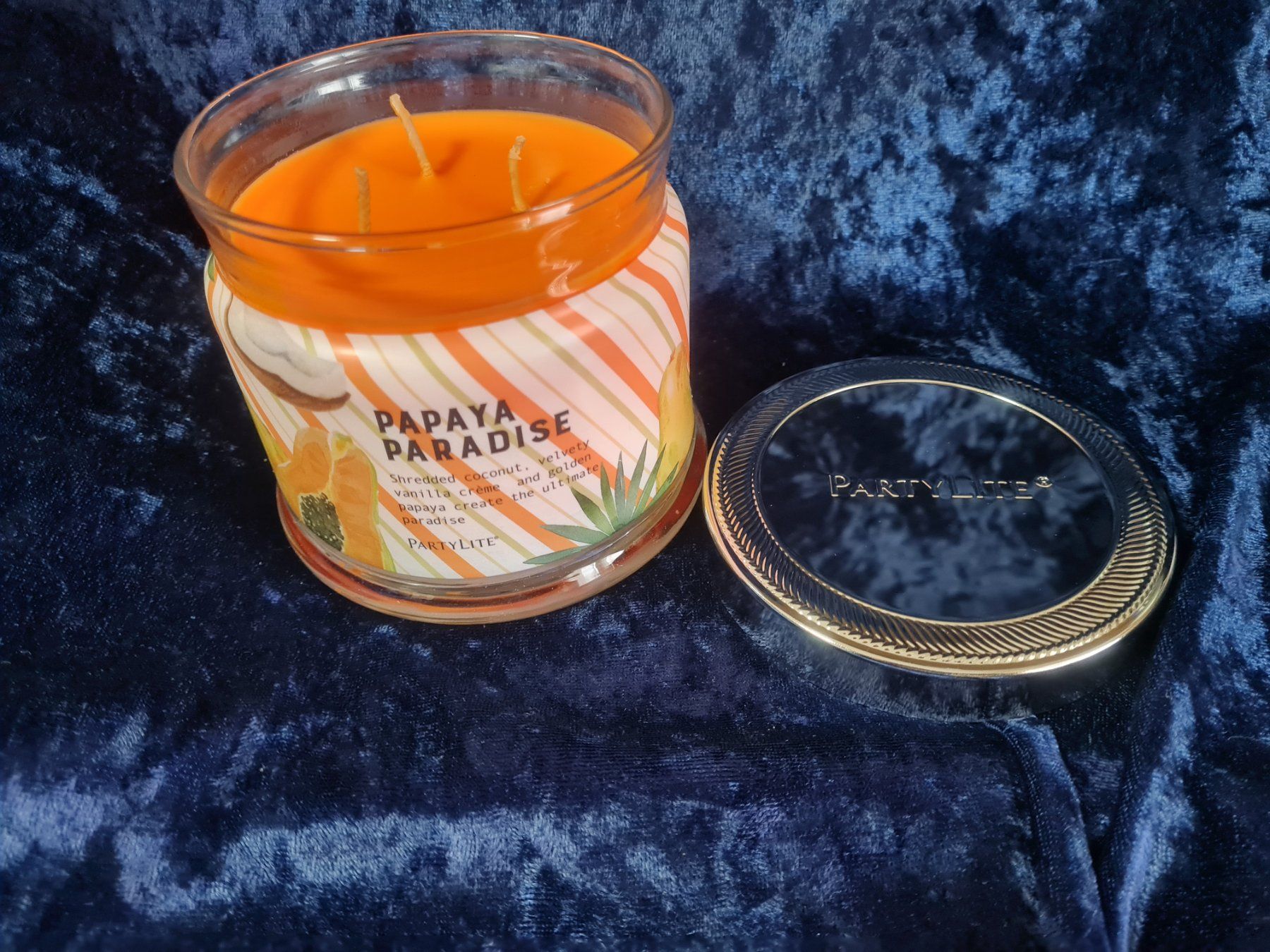 Partylite Candele: PartyLite - 3-Docht-Glas Papaya Paradise – Nuovo e nell'imballaggio originale da Othmarsingen venduto da Kleibai