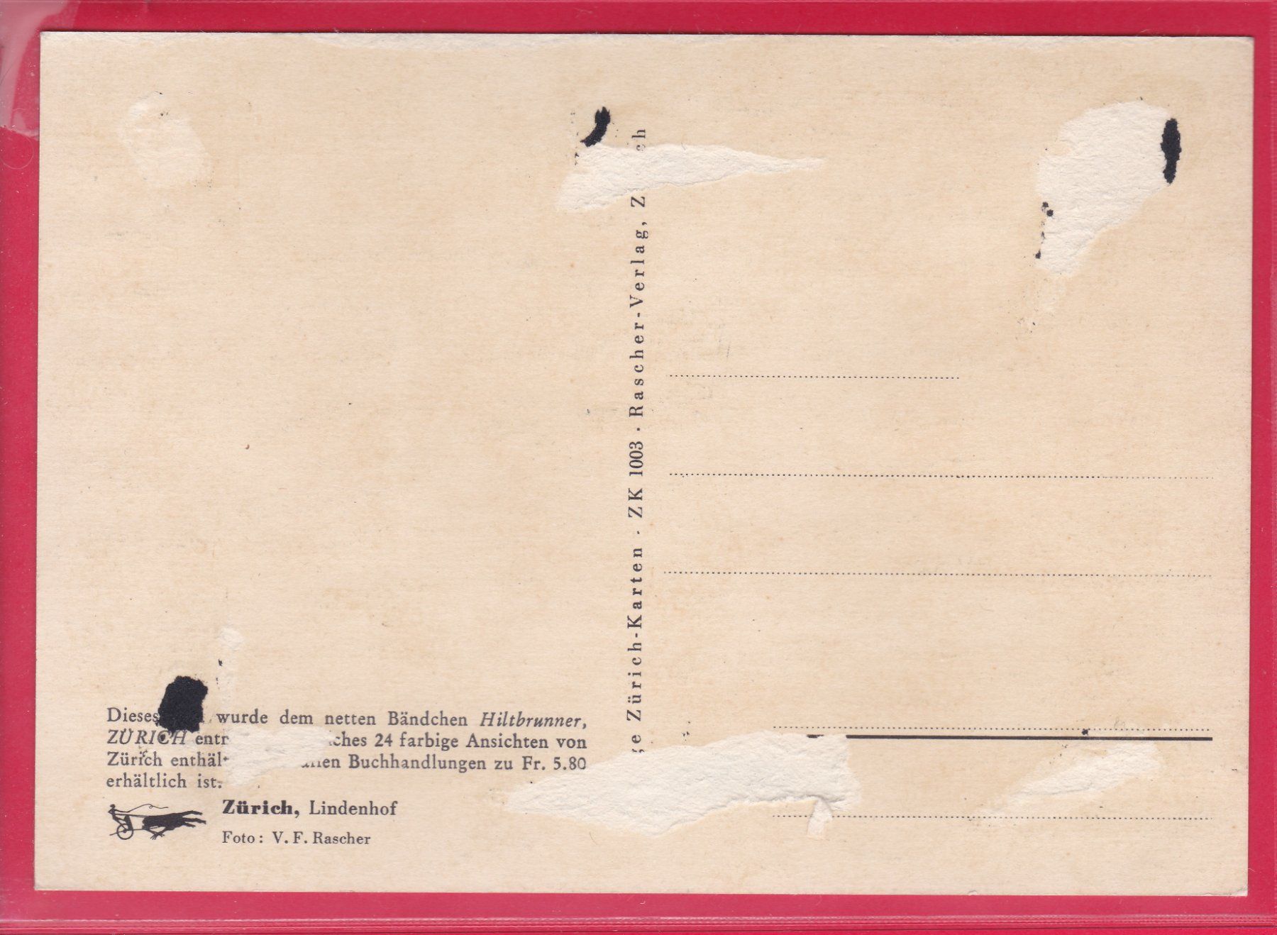 Cartoline postali: ZÜRICH, LINDENHOF – Usato da Oberrieden venduto da Gebirgsstelze 1