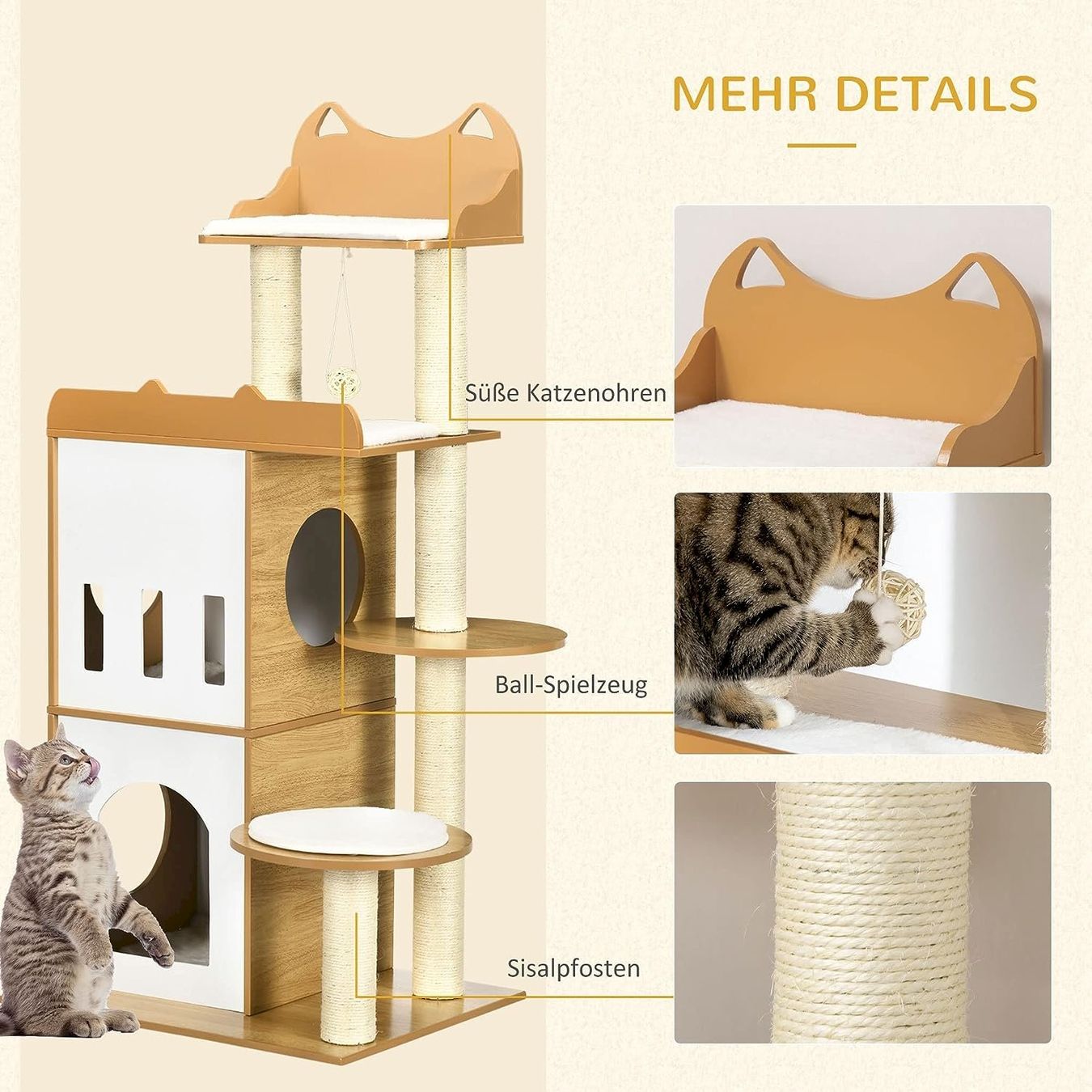 Katzenbaum - Kratzbaum: PawHut Kratzbaum Weiß+Holz – Neu und originalverpackt aus Bottighofen von zaap 4