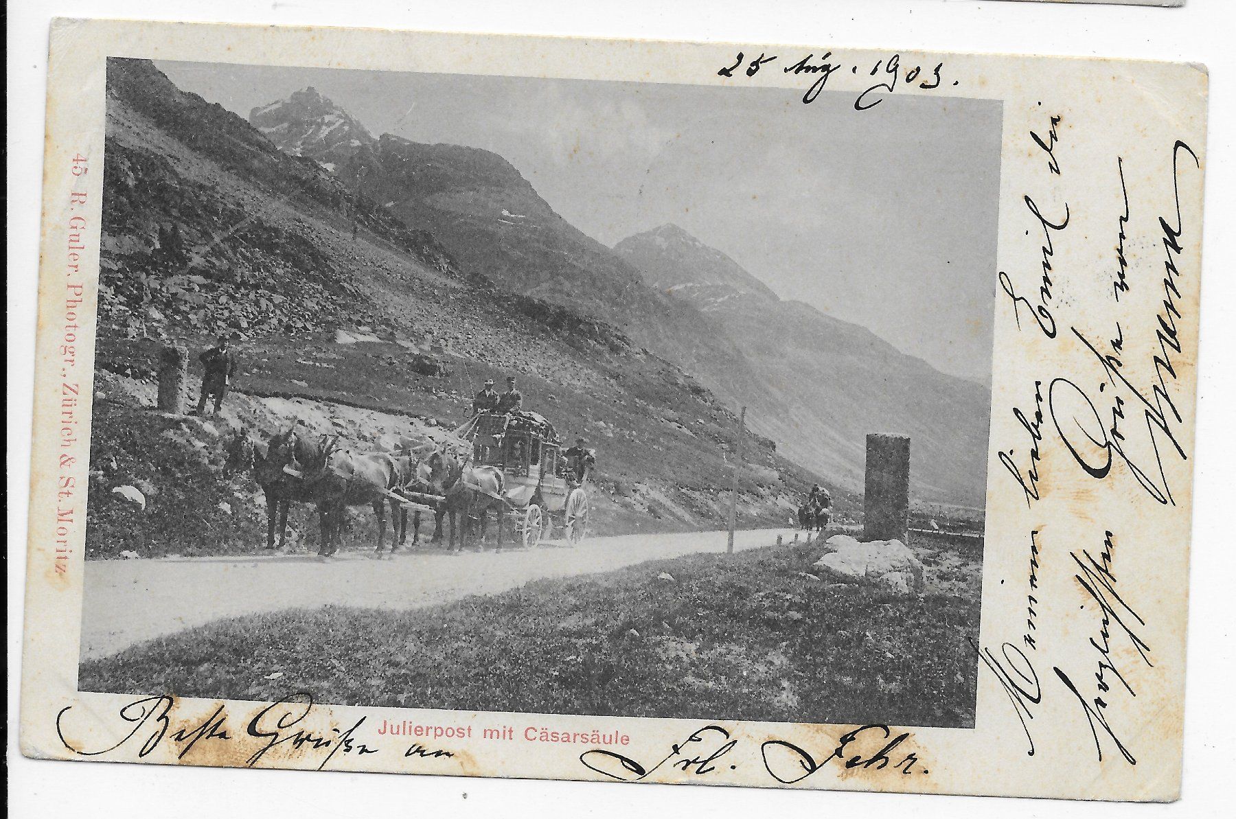 Cartoline postali: Julierpost mit Cäsarsäule, Stab⨀ FEX – Usato da Hefenhofen venduto da Richsalz