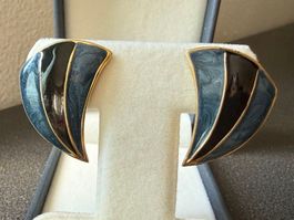 ✨Vintage-Ohrringe Emailliert blau und schwarz, Clips