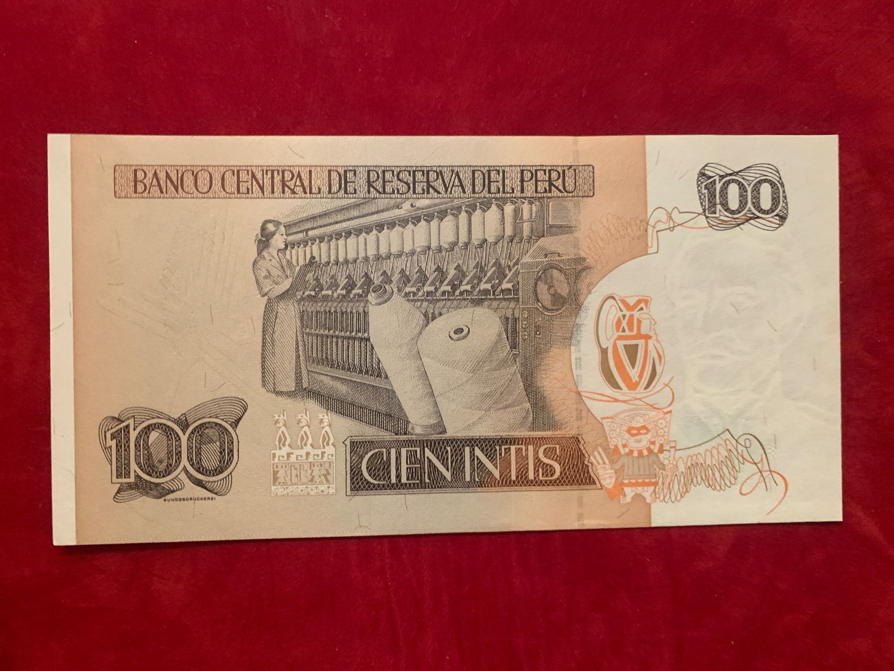 Banconote: PERU - 100 Intis 26 Junio 1987 - Unzirkuliert / FDC – Nuovo (secondo la descrizione) da Le Lignon venduto da Trikles 1