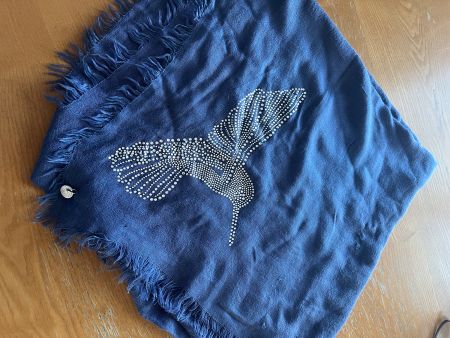 Blauer Sommer-Schal / Tuch mit Kolibri-Motiv