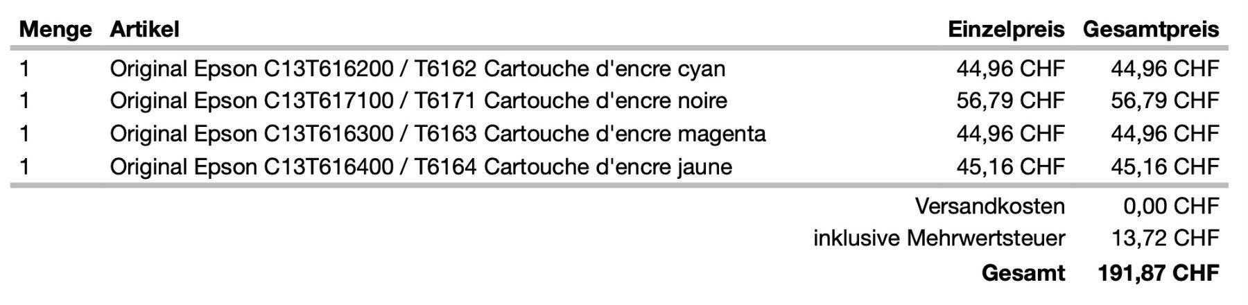 Epson Cartucce per stampanti & toner: Cartouches d'encre EPSON – Nuovo e nell'imballaggio originale da Sorens venduto da noegreco 2
