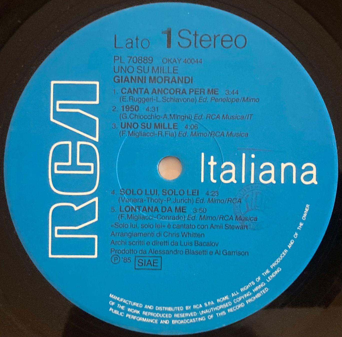 Schallplatten: GIANNI MORANDI - UNO SU MILLE – Gebraucht aus Poliez-Pittet von Newtown-Records 3
