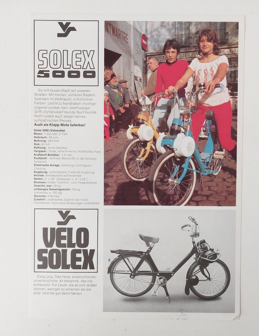 Pony Documenti: Prospekt Velo Solex 5000, 6000 – Usato da Schenkon venduto da TG10