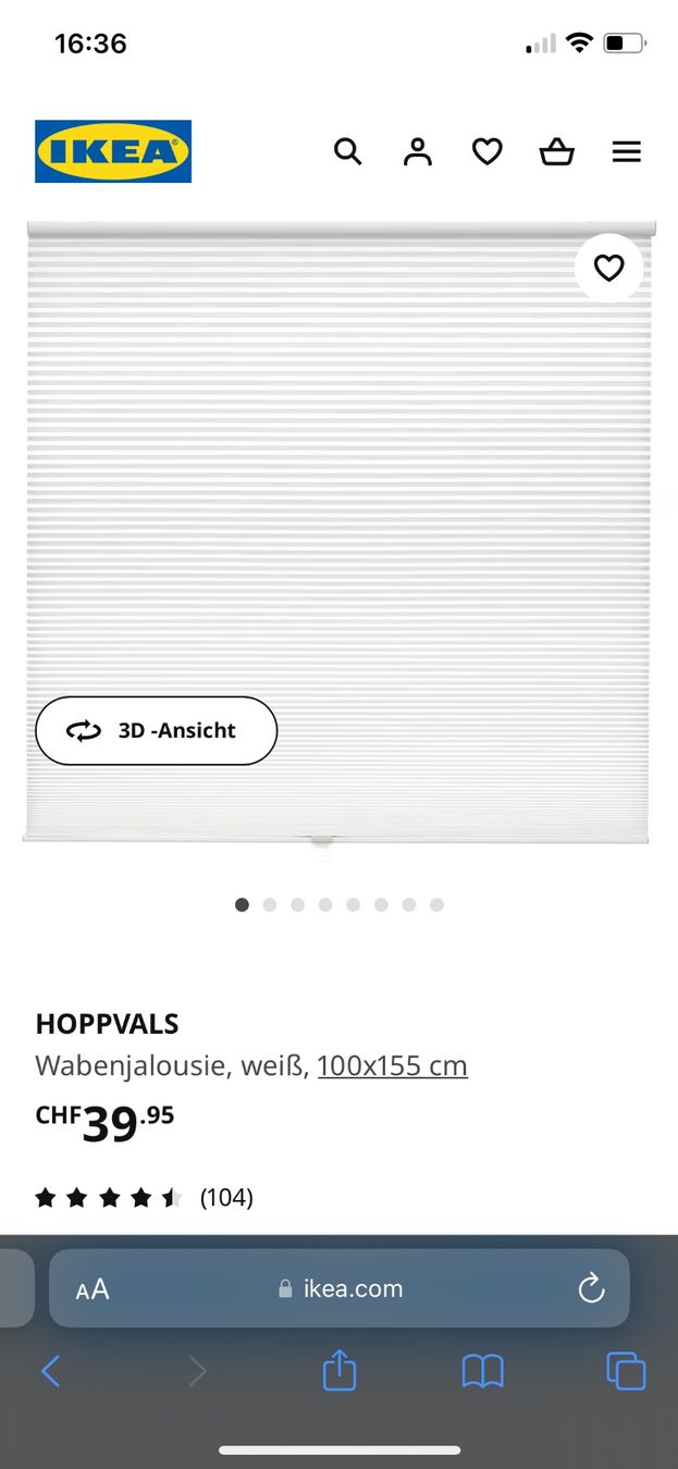 Tende da sole: Ikea HOPPVALS Plissee weiss 100x155cm – Nuovo (secondo la descrizione) da Winterthur venduto da ttltc 2