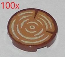 LEGO 100x 14769pb196 Tile, Round 2 x 2 with Tan Wood Grain