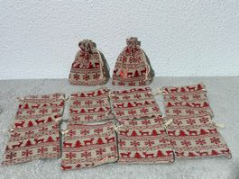 10 Säckchen Leinenoptik rot Motiv Weihnachten