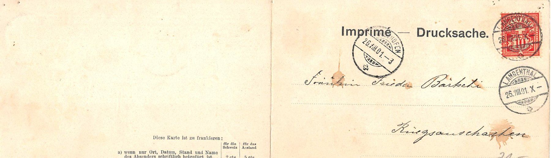 Cartoline postali: Gruss aus Langenthal, Doppelkarte – Usato da Ottikon b.Kemptth. venduto da Neptun1974 1
