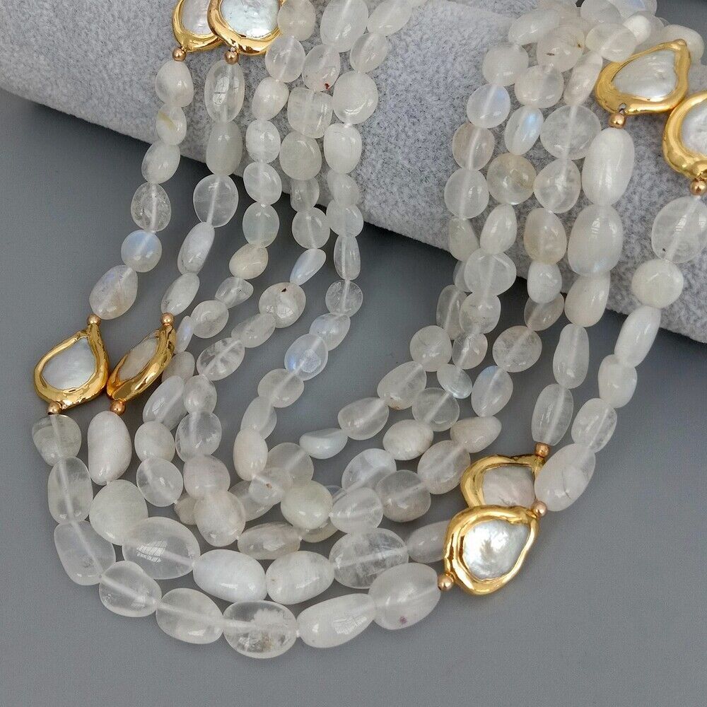 Ketten: Mondstein Weiss Perlen Kette Collier Perle Pierre de lune – Neu (gemäss Beschreibung) aus Prilly von ilyria73 1