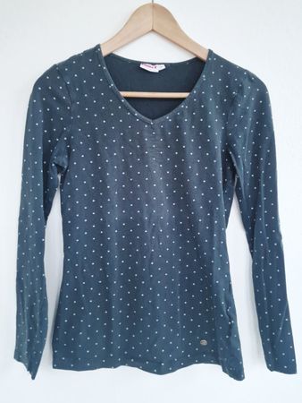 Damen Langarmshirt Laura T. Gr. S Grün Weiss gepunktet