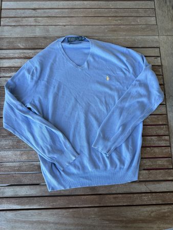 Polo Ralph Lauren Light Blue V-Neck Jumper Sweater Size L