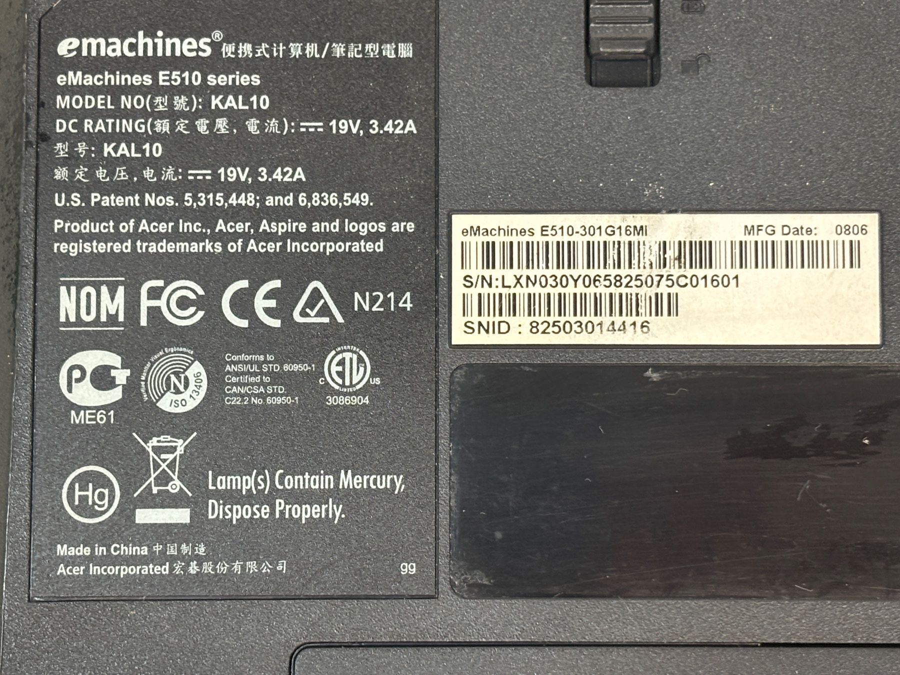 Notebooks: Notebook 15.6" eMachines E510 , Intel Celeron, DEFEKT – Defekt aus Lachen SZ von alcom-electronics 5