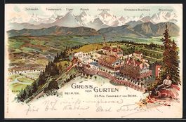 Litho Gurten /Bern, Hotel mit Bergen, Ei