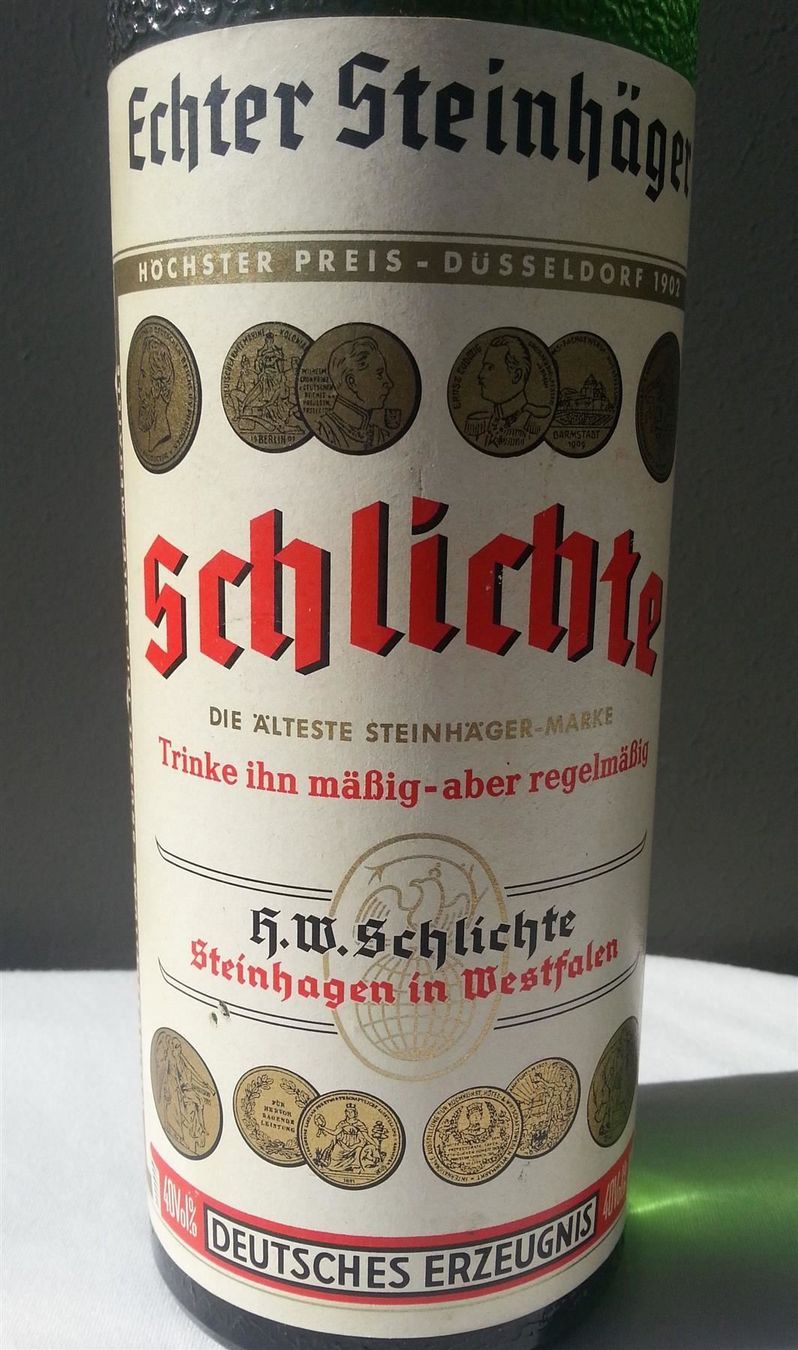 Spirituosen: Alkohol Echter Steinhäger 1960-70, Original Schlichte, DE – Neu und originalverpackt aus Oberriet SG von ganesh435 1