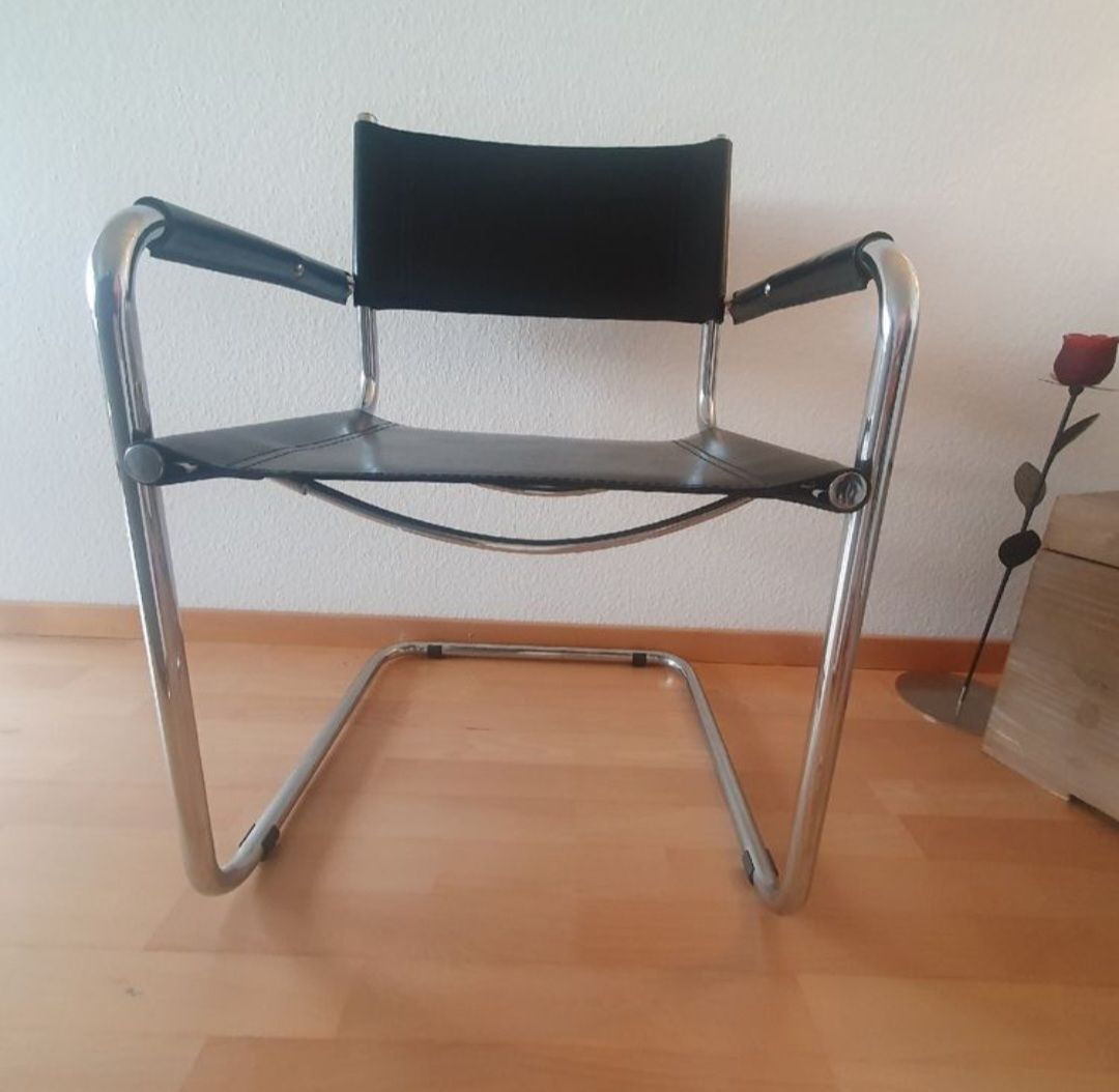 Sedie: Stuhl Freischwinger Design Klassiker, Leder Schwarz – Usato da Hünenberg venduto da sweetina 1