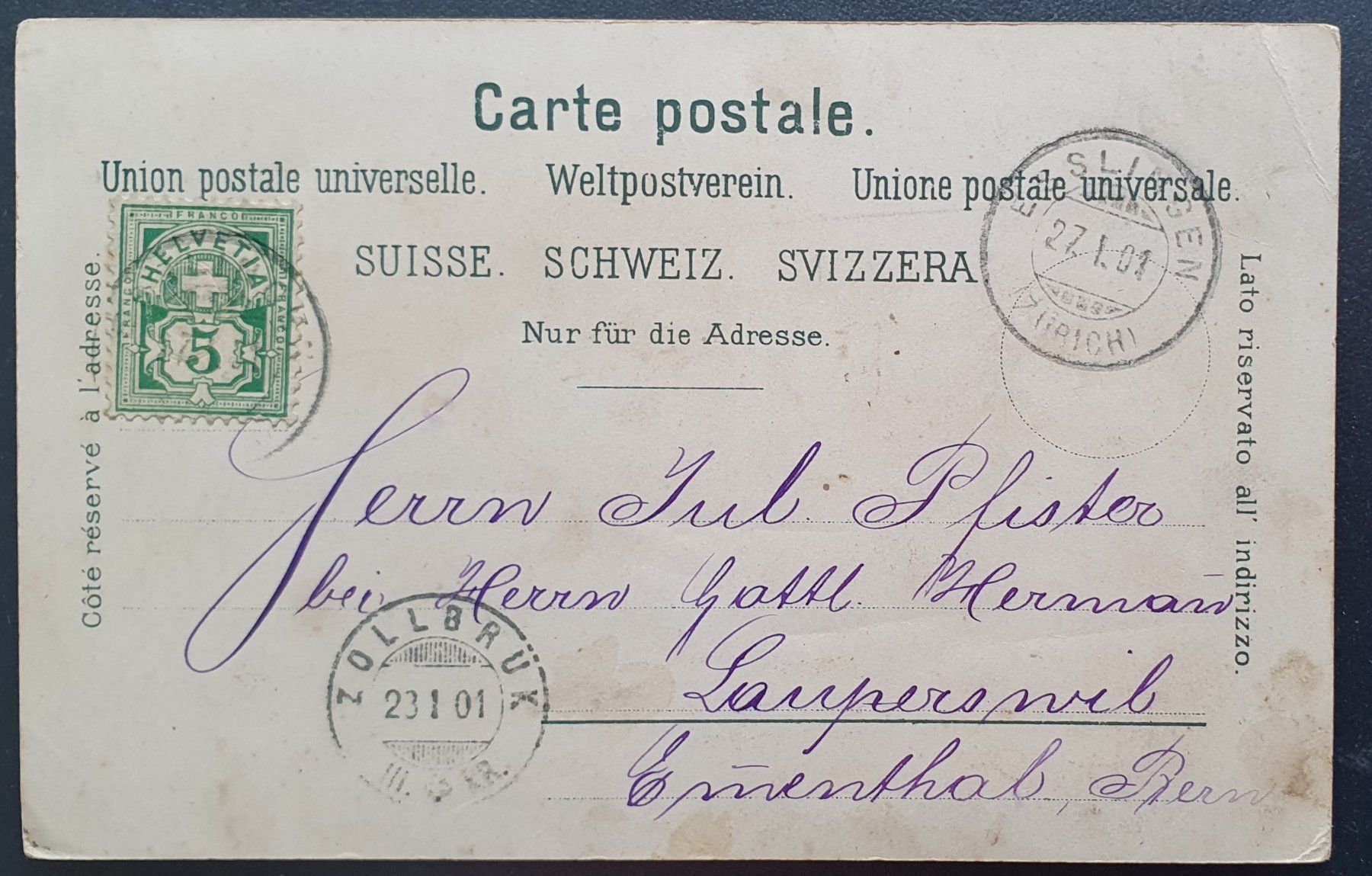 Cartoline postali: Souvenir de la Gruyères 1901 – Usato da Kreuzlingen venduto da Rschweiz1 1