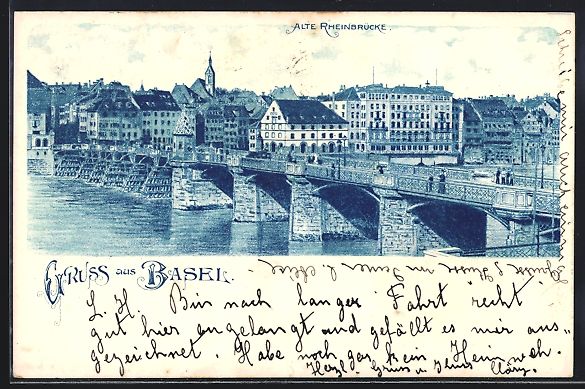 Cartes postales: Lithographie Basel, Alte Rheinbrücke – D'occasion à Berlin par bartko-reher