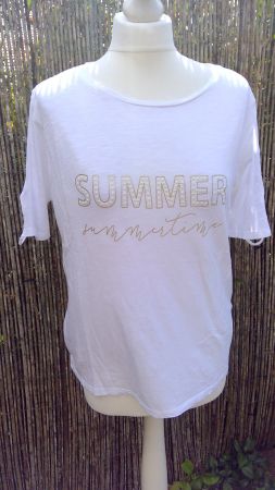T-shirt blanc BROADWAY avec inscription SUMMER, taille L