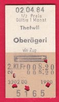 KARTON BILLETT, THALWIL - OBERÄGERI, 2.KLASSE, RETOUR, HALBT