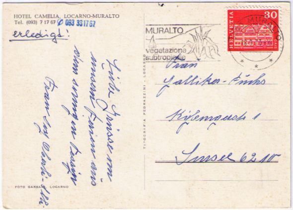 Ansichtskarten: Locarno-Muralto - Hotel Camelia . – Gebraucht aus Binningen von Mountainrider 1