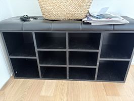 Schuhregal Bank schwarz Holz & Kunstleder guter Zustand