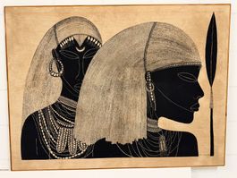 Batik zwei Frauen Vintage 1989 Heidi Lange Textilkünstlerin