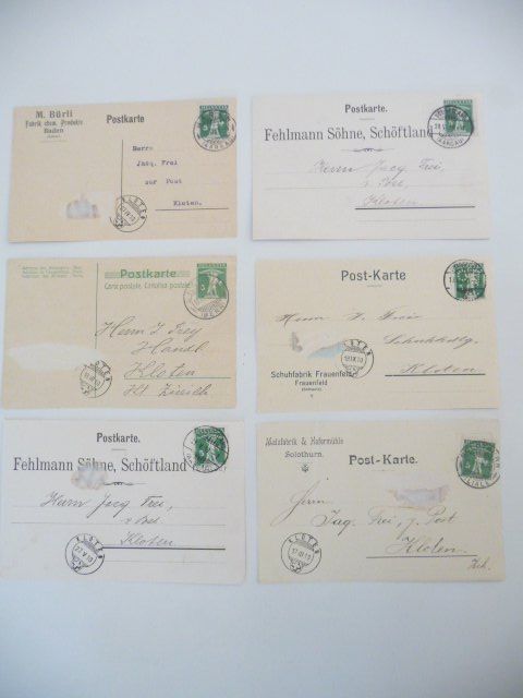Alle Briefmarken: 1910  /  6 Postkarten – Gebraucht aus Kloten von zimboida