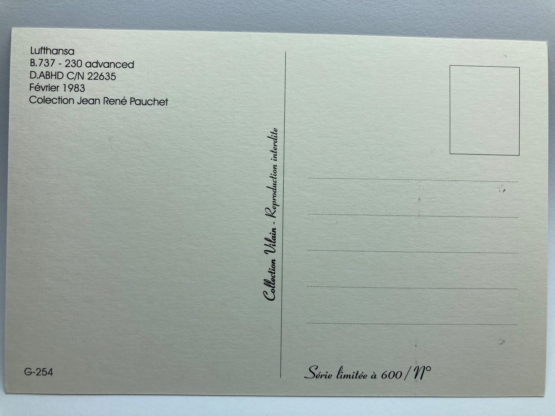 Cartoline postali: Postcard B737-230 advanced Lufthansa – Usato da Lugano venduto da sel_x7bg 1