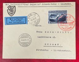 1931 Zeppelin Flugpostbrief von Vaduz - Lausanne mit Nr. 8