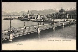 AK Luzern, Seebrücke, Bahnhof u. Friedensmuseum