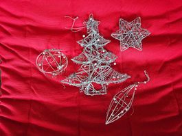 Weihnachtsbaumschmuck silber Draht, 4 Stk, Vintage Stil